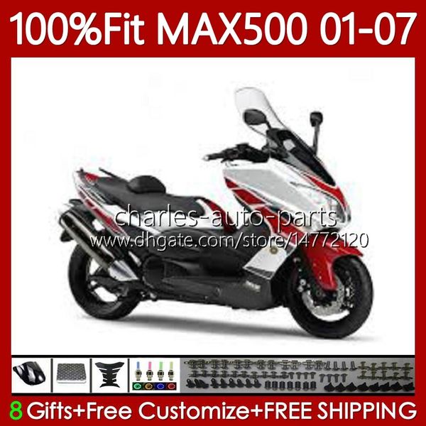 Carénages d'injection pour YAMAHA TMAX500 T-MAX500 MAX-500 TMAX-500 T MAX500 01 02 03 04 05 06 07 Blanc rouge 109No.42 TMAX MAX 500 XP500 2001 2002 2003 2004 2005 2006 2007 Kit