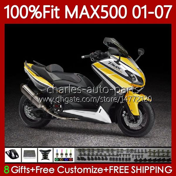 Carénages d'injection pour YAMAHA TMAX500 T-MAX500 MAX-500 TMAX-500 T MAX500 01 02 03 04 05 06 07 109No.64 TMAX MAX 500 XP500 2001 2002 2003 2004 2005 2006 2007 Kit jaune chaud