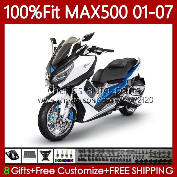 Carénages d'injection pour YAMAHA TMAX500 T-MAX500 MAX-500 TMAX-500 T MAX500 01 02 03 04 05 06 07 109No.54 TMAX MAX Bleu blanc 500 XP500 2001 2002 2003 2004 2005 2006 2007 Kit