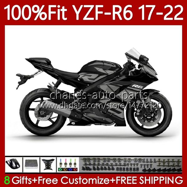 Carénages d'injection pour Yamaha YZF600 YZF R6 Gris brillant R 6 600 CC YZFR6 17 18 19 2020 2021 2022 Corps 119No.221 YZF-R6 2017-2022 YZF-600 2017 2018 2019 20 21 22 Carrosserie OEM