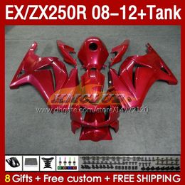 Tanque de carenados de inyección para KAWASAKI NINJA EX250R ZX250R 2008 2009 2010 2011 2012 ZX250 EX250 R 163No.98 ZX-250R 08-12 EX ZX 250R 08 09 10 11 12 OEM Carenado rojo perla