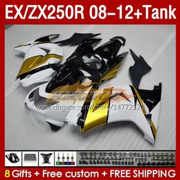 Injection Fairings Tank voor Kawasaki Ninja EX250R ZX250R 2008 2009 2010 2011 2012 ZX250 EX250 R 163NO.122 ZX-250R 08-12 Ex ZX 250R 08 09 10 11 12 OEM Golden White Golden White