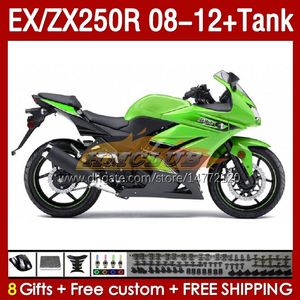 Réservoirs de camencements d'injection pour Kawasaki Ninja EX250R ZX250R 2008 2009 2011 2012 ZX250 EX250 R 163NO.131 ZX-250R 08-12 EX ZX 250R 08 09 10 11 12 FAUIR FAIRING OEM GREEN