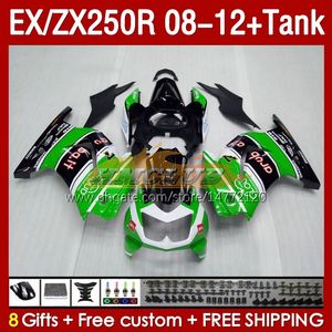 Injection Fairings Tank voor Kawasaki Ninja EX250R ZX250R 2008 2009 2010 2010 2012 ZX250 EX250 R 163NO.86 ZX-250R 08-12 Ex ZX 250R 08 09 10 11 12 OEM Fairing Green Stock