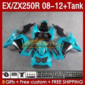 Injection Fairings Tank voor Kawasaki Ninja EX250R ZX250R 2008 2009 2010 2012 ZX250 EX250 R 163NO.118 ZX-250R 08-12 Ex ZX 250R 08 09 10 11 12 OEM RUIDEN GLOSSY CYAN