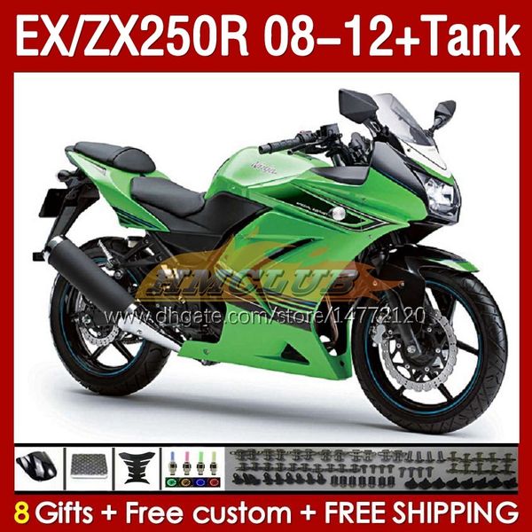 Einspritzverkleidungstank für KAWASAKI NINJA EX250R ZX250R 2008 2009 2010 2011 2012 ZX250 EX250 R 163Nr. 127 ZX-250R 08-12 EX ZX 250R 08 09 10 11 12 OEM-Verkleidung grüner Bestand