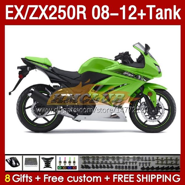 Tanque de carenados de inyección para KAWASAKI NINJA EX250R ZX250R 2008 2009 2010 2011 2012 ZX250 EX250 R 163No.126 ZX-250R 08-12 EX ZX 250R 08 09 10 11 12 OEM Carenado verde stock