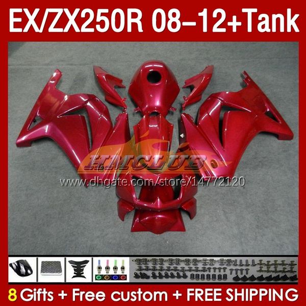 Tanque de carenados de inyección para KAWASAKI NINJA EX250R ZX250R 2008 2009 2010 2011 2012 ZX250 EX250 R 163No.98 ZX-250R 08-12 EX ZX 250R 08 09 10 11 12 OEM Carenado rojo perla