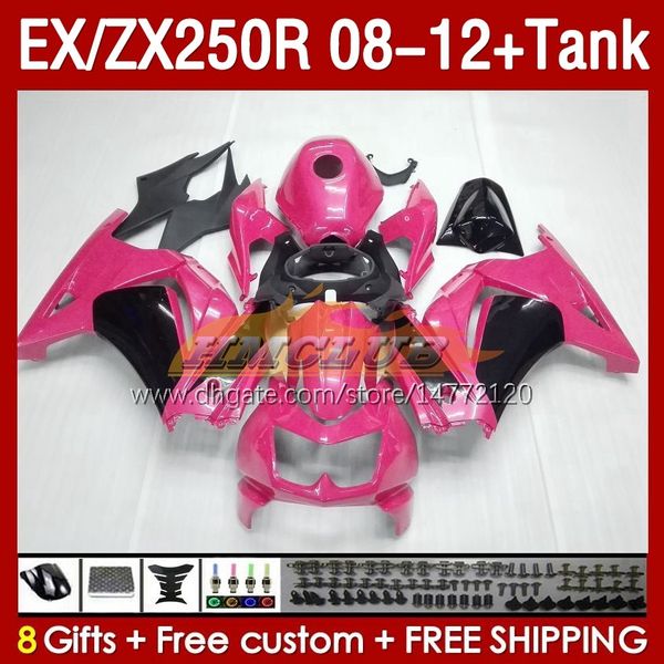 Tanque de carenado de inyección para KAWASAKI NINJA EX250R ZX250R 2008 2009 2010 2011 2012 ZX250 EX250 R 163No.120 ZX-250R 08-12 EX ZX 250R 08 09 10 11 12 OEM Carenado rosa brillante