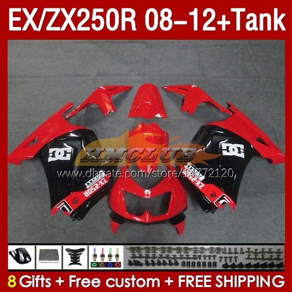 Tanque de carenados de inyección para KAWASAKI NINJA EX250R ZX250R 2008 2009 2010 2011 2012 ZX250 EX250 R 163No.105 fábrica roja ZX-250R 08-12 EX ZX 250R 08 09 10 11 12 Carenado OEM