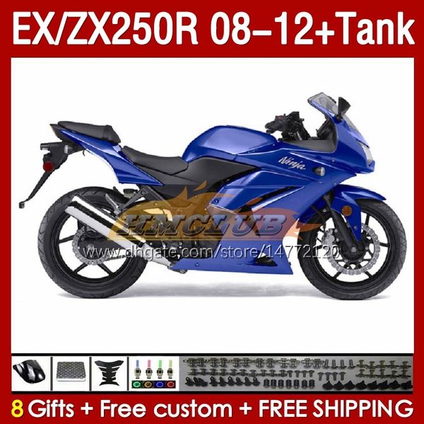 Tanque de carenados de inyección para KAWASAKI NINJA EX250R ZX250R 2008 2009 2010 2011 2012 ZX250 EX250 R 163No.91 ZX-250R 08-12 EX ZX 250R 08 09 10 11 12 OEM Carenado azul de fábrica