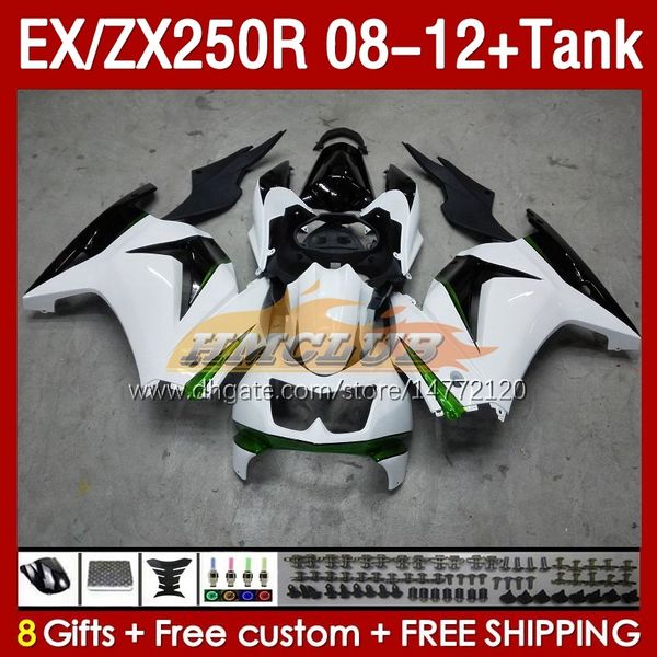 Tanque de carenados de inyección para KAWASAKI NINJA EX250R ZX250R 2008 2009 2010 2011 2012 ZX250 EX250 R 163No.123 ZX-250R 08-12 EX ZX 250R 08 09 10 11 12 Carenado OEM blanco brillante