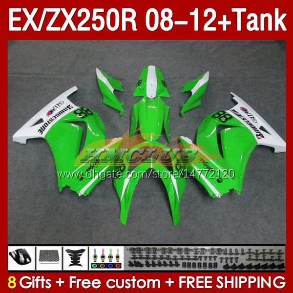 Tanque de carenados de inyección para KAWASAKI NINJA EX250R ZX250R 2008 2009 2010 2011 2012 ZX250 EX250 R 163No.104 ZX-250R 08-12 EX ZX 250R 08 09 10 11 12 OEM Carenado verde stock