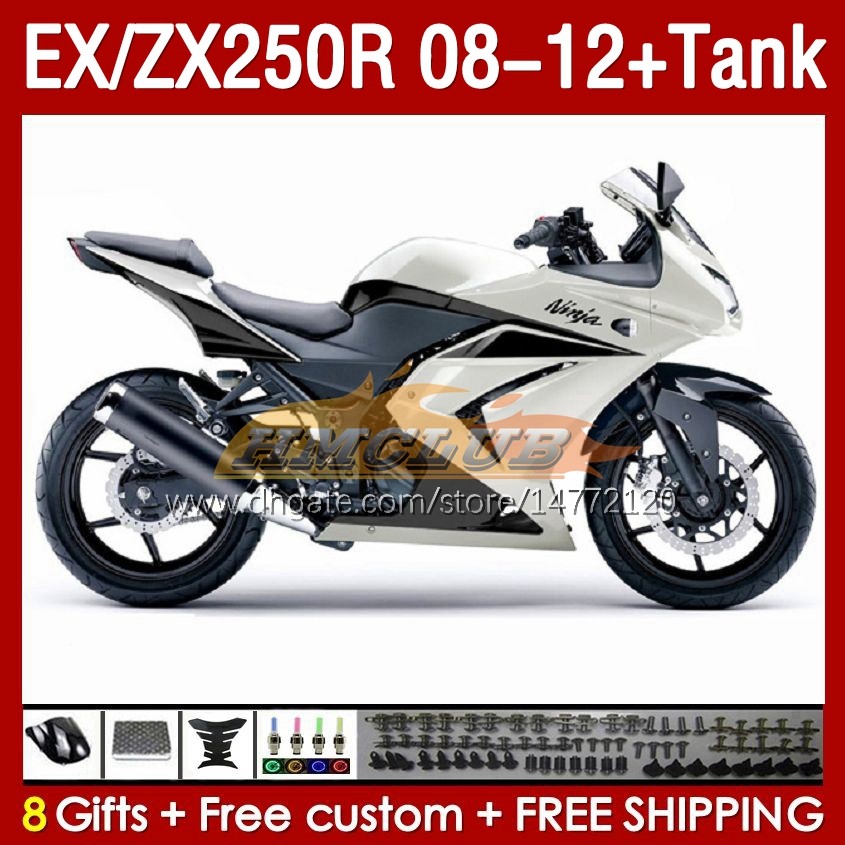 Injektionsm￤ssa tank f￶r Kawasaki Ninja EX250R ZX250R 2008 2009 2012 2012 2012 ZX250 EX250 R 163NO.125 ZX-250R 08-12 EX ZX 250R 08 09 10 11 12 OEM FAIRING VIT PEARL