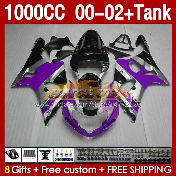 Tanque de carenados de inyección para SUZUKI GSXR 1000 CC 1000CC K2 GSXR-1000 2000-02 Bodys 155No.105 GSX R1000 GSXR1000 2001 2002 2002 GSX-R1000 00 01 02 Carenado OEM plateado púrpura