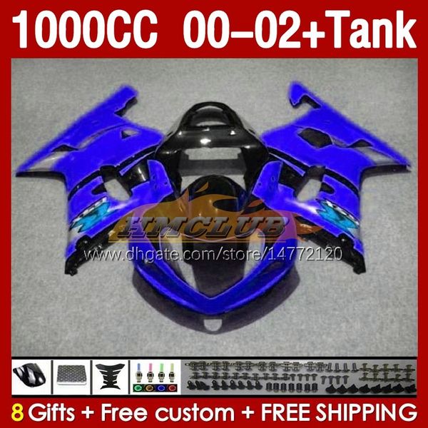 Tanque de carenados de inyección para SUZUKI GSXR 1000 CC 1000CC K2 GSXR-1000 2000-02 Bodys 155No.103 GSX R1000 GSXR1000 2001 2002 2002 GSX-R1000 00 01 02 OEM Carenado azul brillante