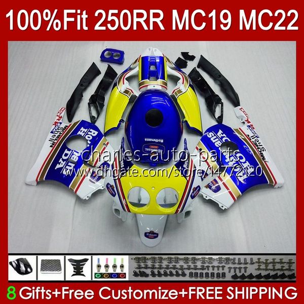 Corps de moulage par injection pour HONDA CBR 250RR 250 RR CC 250R CBR250RR 88 89 112HC.0 CBR 250CC MC19 88-89 CBR250 RR CC 1988 1989 Kit de carénage complet OEM Rothmans bleu