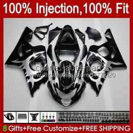 Body Injectievorm voor Suzuki GSXR-750 GSXR 750CC 600CC 750 600 CC 2004 2005 43NO.7 GSXR600 GSXR750 K4 04 05 GSXR-600 GSX-R750 2004-2005 OEM Fairing Kit Silvery Flames