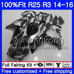 Inyección para YAMAHA YZFR25 YZF R25 R3 2014 2015 2016 2017 240HM.44 YZF-R25 YZF-R3 R 25 Cuerpo negro brillante YZFR3 14 15 16 17 Kit de carenado