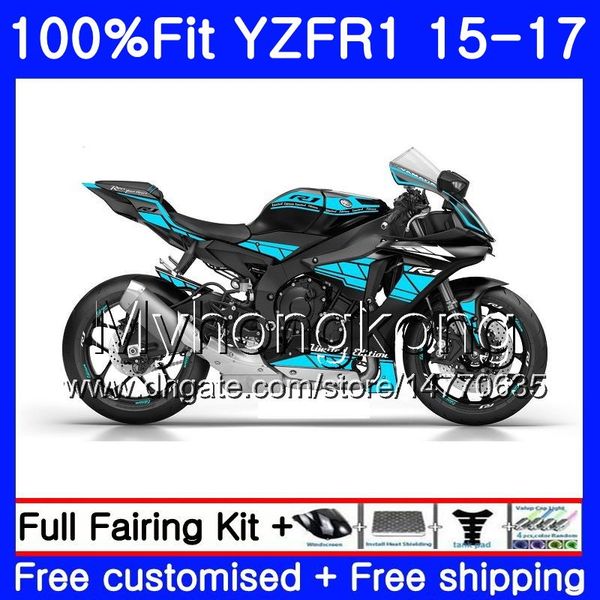 Injection Glossy cyan blk Bodys Pour YAMAHA YZF-1000 YZFR1 2015 2016 2017 243HM.40 YZF R 1 1000 YZF-R1 YZF1000 YZF R1 15 16 17 Kit de carénage