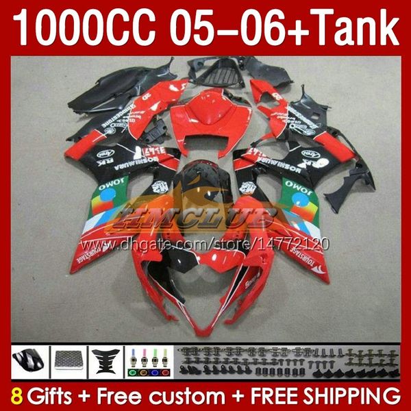 Inyección jomo stock rojo Tanque de carenados de molde para SUZUKI GSXR 1000 CC K5 GSX-R1000 05-06 Carrocería 157No.105 GSXR-1000 GSXR1000 2005 2006 GSX R1000 1000CC 05 06 Carenado OEM