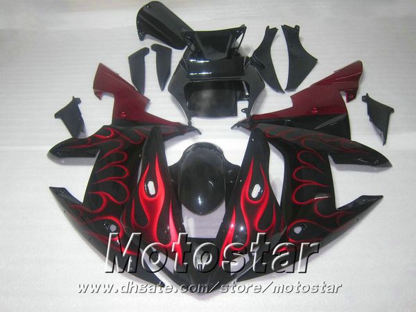 Molde de inyección ABS kit de carenado completo para YAMAHA R1 2002 2003 llamas rojas en carenados negros set 02 03 yzf r1 LQ3