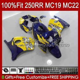 Corps de moulage par injection pour HONDA CBR 250RR 250 RR CC 250R CBR250RR 88 89 112HC.32 CBR 250CC MC19 88-89 CBR250 RR CC 1988 1989 Kit de carénage complet OEM bleu jaune blk