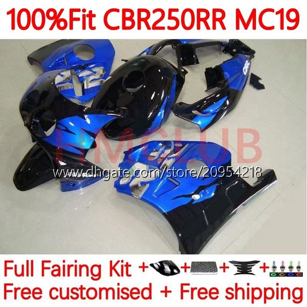 Corps de moulage par injection pour HONDA CBR 250RR 250 RR CC 250R 88-89 Carrosserie 127No.19 CBR-250 CBR 250CC MC19 CBR250RR 88 89 CBR250 RR 1988 1989 Kit de carénage complet OEM bleu brillant