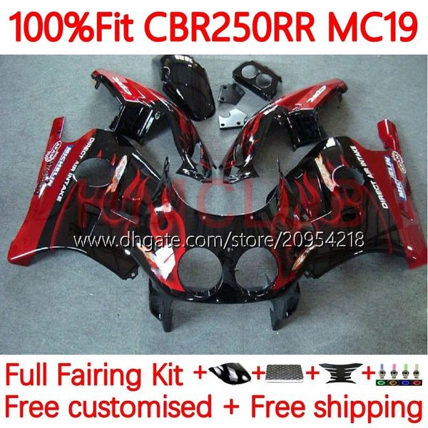 Cuerpo de molde de inyección para HONDA CBR 250RR 250 RR CC 250R 88-89 Carrocería 127No.23 CBR-250 CBR 250CC MC19 CBR250RR 88 89 CBR250 RR 1988 1989 Kit de carenado completo OEM llamas rojas