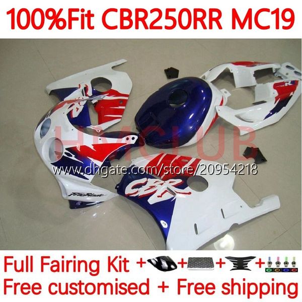 Corps de moulage par injection pour HONDA CBR 250RR 250 RR CC 250R 88-89 Carrosserie 127No.20 CBR-250 CBR 250CC MC19 CBR250RR 88 89 CBR250 RR 1988 1989 Kit de carénage complet OEM blanc bleu