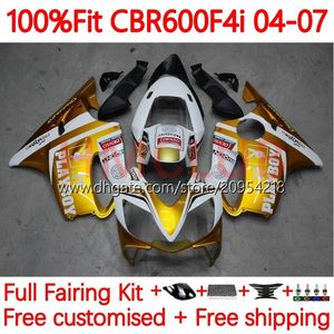 Cuerpo de molde de inyección para HONDA CBR 600 F4i FS CC F4 i 600F4i 600CC 04-07 138No.91 CBR600F4i CBR600 F4i 04 05 06 07 CBR600FS 2004 2005 2006 2007 Kit de carenado OEM blanco dorado