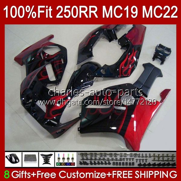 Corps de moulage par injection pour HONDA flammes rouges stock CBR250RR 88 89 CBR 250RR 250 RR CC 250R 1988-1989 112HC.55 CBR250 RR CC 1988 1989 CBR 250CC MC19 88-89 Kit de carénage complet OEM