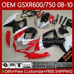 Cuerpo de molde de inyección para SUZUKI GSXR 600 750 CC K8 600CC 750CC 2008 2009 2010 88No.101 GSXR-750 GSXR600 Rojo blanco negro GSX-R600 GSX-R750 GSXR-600 GSXR750 08 09 10 Carenado OEM