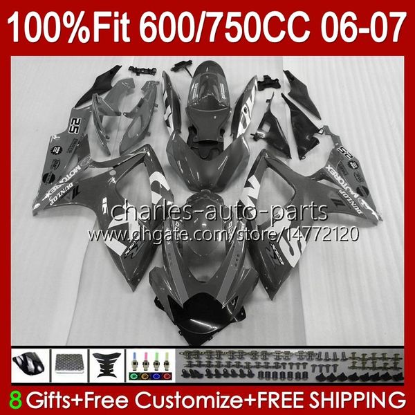 Cuerpo de molde de inyección para SUZUKI GSXR750 K6 GSXR600 GSXR-750 GSXR-600 2006 2007 Carrocería gris brillante 130No.141 GSXR 750 600 CC 750CC 600CC 06-07 GSX-R750 06 07 Carenado OEM