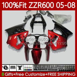 Cuerpos de molde de inyección para KAWASAKI NINJA 600CC ZZR600 05 06 07 08 Carrocería 134No.32 100% Fit ZZR-600 600 CC 05-08 ZZR 600 2005 2006 2007 2008 Kit de carenados OEM Metal rojo