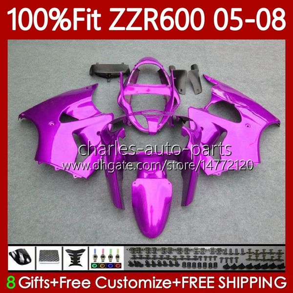 Cuerpos de moldeo por inyección para KAWASAKI NINJA 600CC ZZR600 05 06 07 08 Carrocería 134No.27 100% Fit ZZR-600 600 CC 05-08 ZZR 600 2005 2006 2007 2008 Kit de carenado OEM Rosa rosa