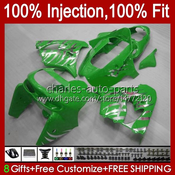 Moulage par injection Bodys Pour KAWASAKI NINJA ZX9 R ZX9R 98 99 00 01 Carrosserie 17No.81 ZX900 ZX-900 900CC ZX-9R 1998 1999 2000 2001 ZX 9R 9 R 900 CC 98-99 Kit de carénage OEM vert argenté