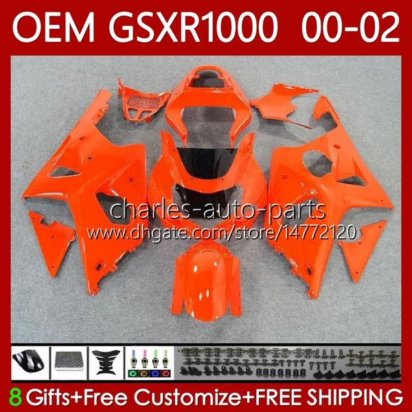 Cuerpos de moldeo por inyección para SUZUKI GSXR-1000 GSX R1000 GSXR 1000 CC 01-02 Carrocería Naranja brillante 62No.26 1000CC GSXR1000 K2 00 01 02 GSX-R1000 2001 2002 2002 Kit de carenado OEM