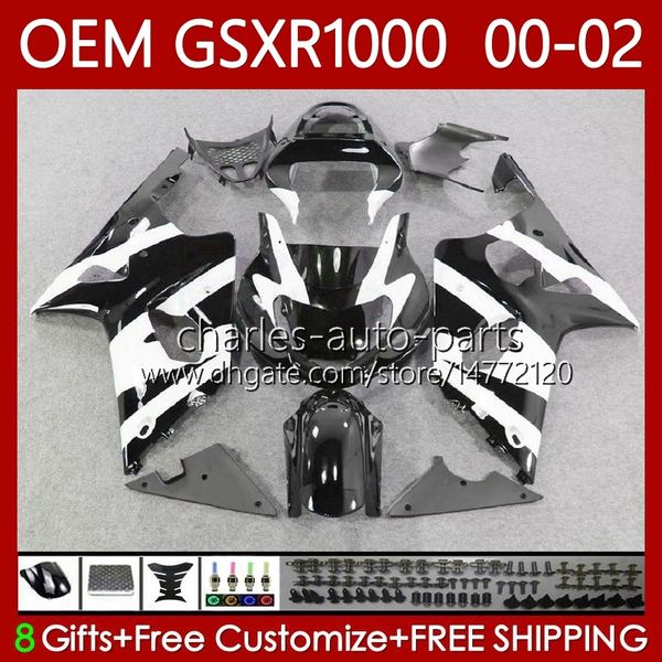 Molde de injeção para Suzuki GSXR-1000 GSX R1000 GSXR Preto Branco 1000 CC 01-02 Bodywork 62No.44 1000CC GSXR1000 K2 00 01 02 GSX-R1000 2001 2002 2002 OEM Fairing kit