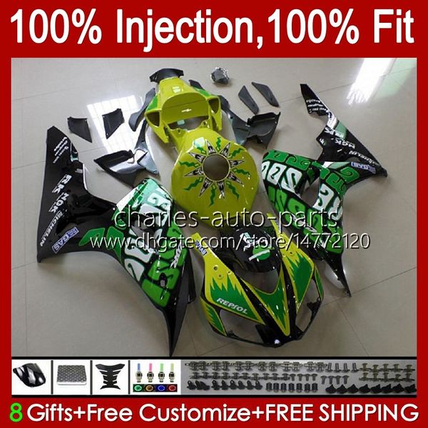 Carrosserie de moulage par injection pour HONDA CBR 1000RR 1000 RR CC 2006 2007 Corps 59No.101 CBR1000 RR CBR1000-RR 06-07 1000CC CBR1000RR 06 07 OEM Carénage de moto Repsol vert