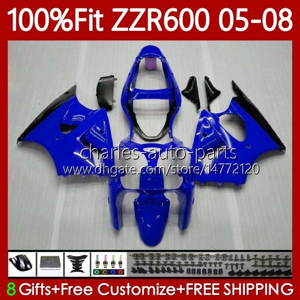 Carrocería de molde de inyección para KAWASAKI NINJA ZZR600 600CC Azul negro 2005 2006 2007 2008 Cuerpo 134No.102 100% Fit ZZR-600 600 CC 2005-08 ZZR 600 05 06 07 08 Kit de carenado OEM