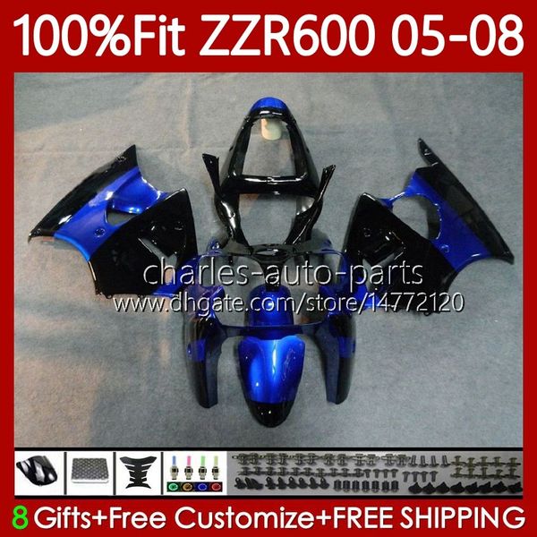 Carrocería de molde de inyección para KAWASAKI NINJA ZZR600 600CC Azul negro 2005 2006 2007 2008 Cuerpo 134No.120 100% Fit ZZR-600 600 CC 2005-08 ZZR 600 05 06 07 08 Kit de carenado OEM