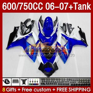 Carénages de moulage par injection bleu stock blk Réservoir pour SUZUKI GSXR600 750CC GSXR-750 K6 GSX-R600 06-07 154No.2 600CC GSXR 600 750 CC GSXR750 06 07 GSXR-600 2006 2007 Carénage OEM