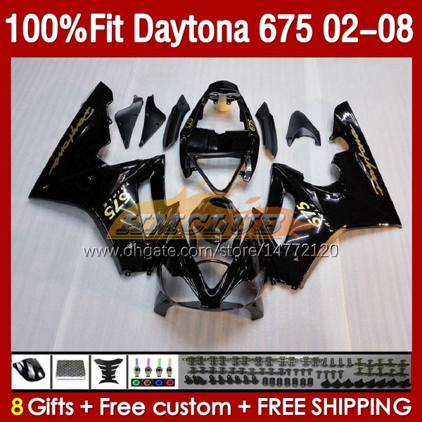 Molde de inyección Carenados para Daytona 675 675R 02 03 04 05 06 07 08 Bodys 148No.15 Daytona675 Daytona 675 R 2002 2003 2004 2005 2006 2007 2008 Kit de carenado OEM Negro brillante