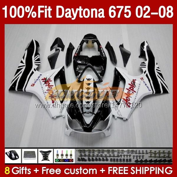 Molde de inyección Carenados para Daytona 675 675R 02 03 04 05 06 07 08 Bodys 148No.14 Daytona675 Daytona 675 R 2002 2003 2004 2005 2006 2007 2008 Kit de carenado OEM blanco brillante