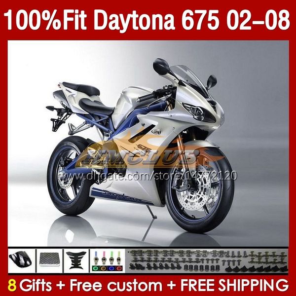 Carenados de molde de inyección para Daytona 675 675R 02 03 04 05 06 07 08 Bodys 148No.33 Daytona675 Daytona 675 R 2002 2003 2004 2005 2006 2007 2008 Kit de carenado OEM blanco perla