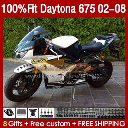 Molde de inyección Carenados para Daytona 675 R CC 675R 02 03 04 05 06 07 08 Kit 148No.110 675CC 2002-2008 Daytona675 2002 2003 2004 2005 2006 2007 2008 OEM Carenado blanco brillante