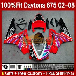 Molde de inyección Carenados para Daytona 675 R CC 675R 02 03 04 05 06 07 08 Kit 148No.125 675CC 2002-2008 Daytona675 2002 2003 2004 2005 2006 2007 2008 OEM Carenado rojo brillante