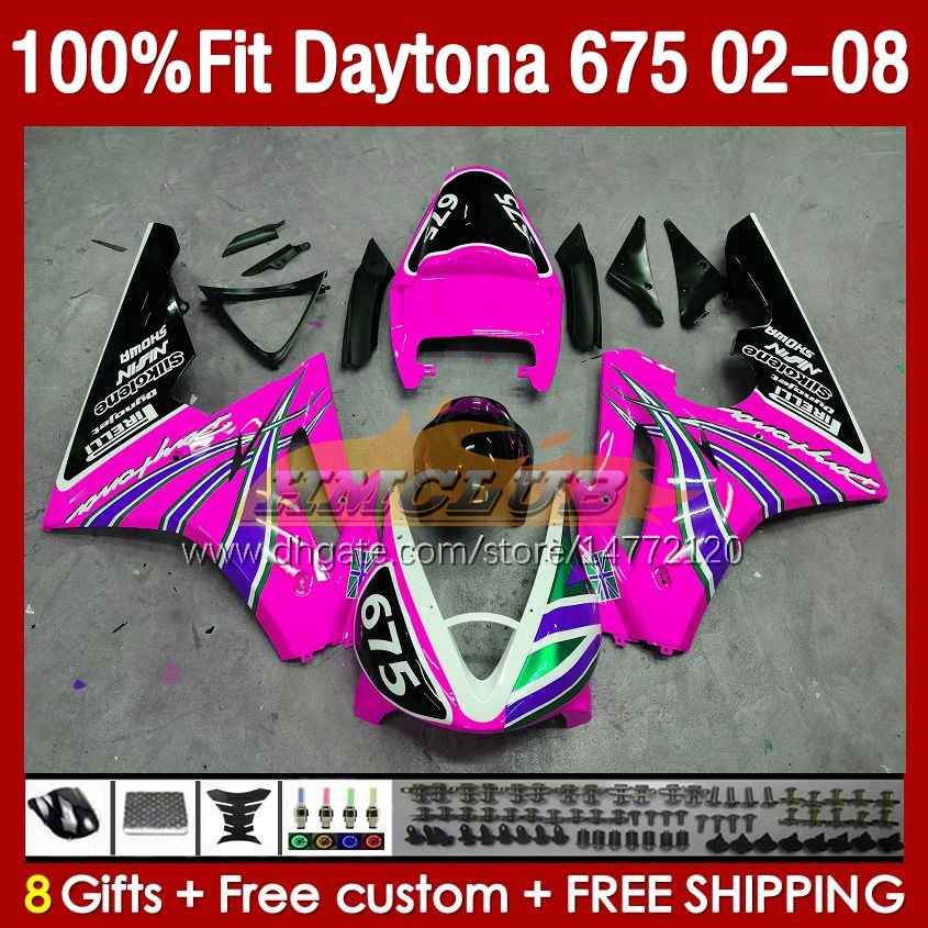 Mold￵es de inje￧￣o para Daytona 675 R CC 675R 02 03 04 05 06 07 08 Kit 148No.124 675CC 2002-2008 Daytona675 2002 2003 2004 2005 2006 2007 2008 Oem Fairing Glossy Pink Glossy Pink Glossy Pink Glossy Pink Glossy