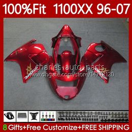 Injectie Mold Backings voor Honda Merel Gloss Rode CBR1100 CBR 1100xx 1100 XX CC 96-07 114NO.90 CBR1100XX 96 97 98 99 00 01 02 03 04 05 06 07 1100CC 1996 2007 Lichaam